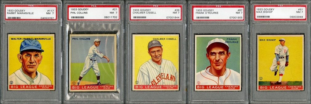 1933 Goudey PSA NM 7 Collection (5 Different) Including Maranville 